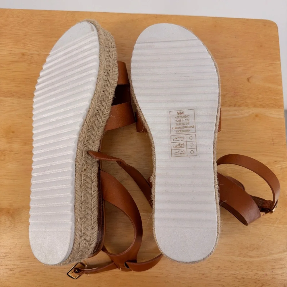 Pierre Dumas Magic-30 Sandals Womens 9 Tan Espadrille Platform H-Strap Boho Chic